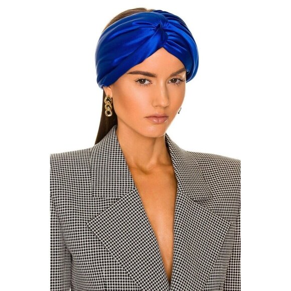 Saint Laurent Twisted Turban Sapphire Blue Silk Headband